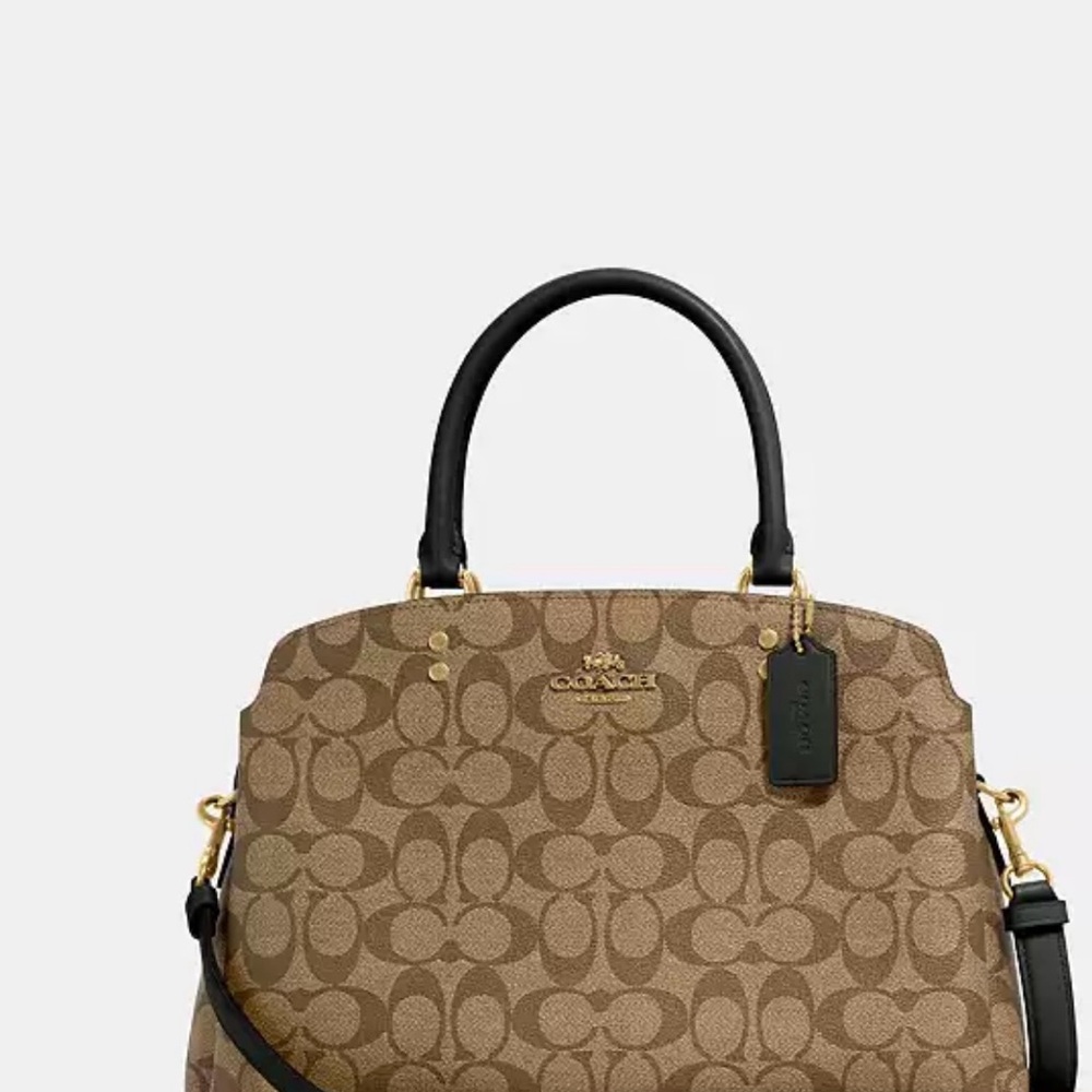 Coach Tan and Black Signature Shoulder Bag-Lillie Carryall